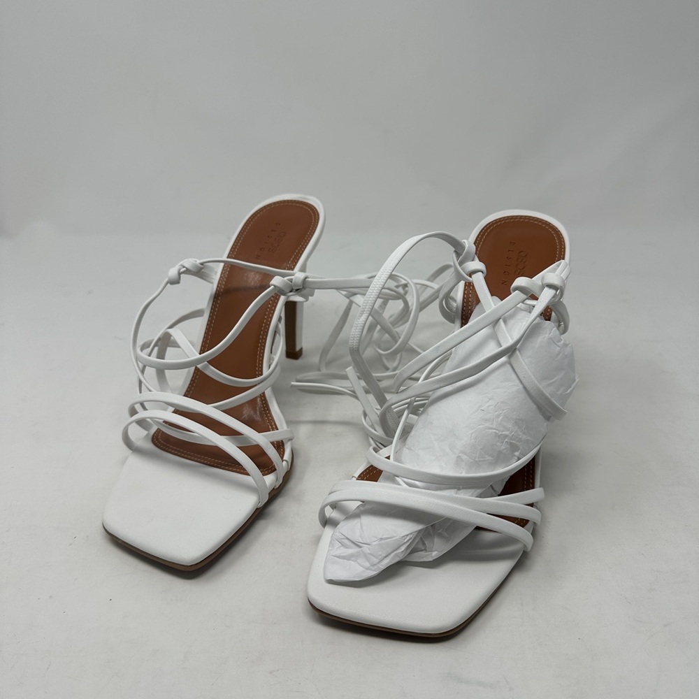 ASOS Design Wide Fit Nairobi Strappy Tie leg High heeled White Sandals Size US 8